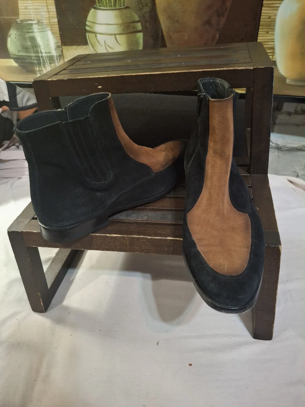 Men's Two-Tone Black and Brown Suede Chelsea Boots